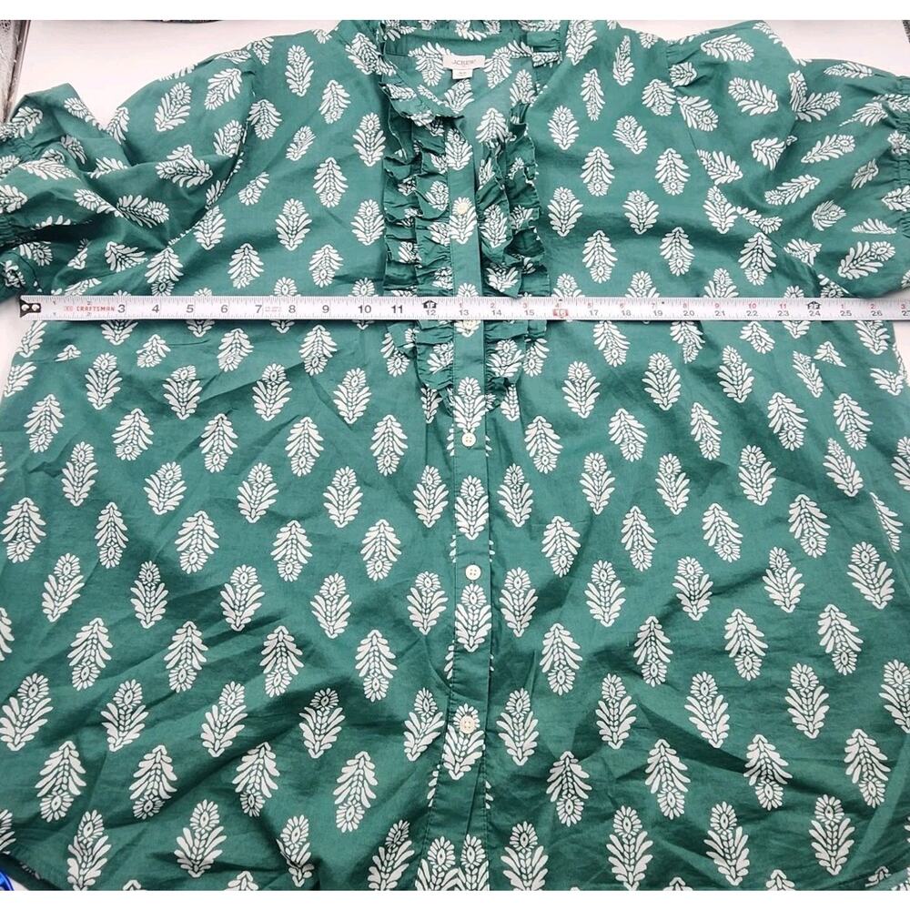 J Crew Ruffle Collar Blouse Top Green 3 Button 100% Cotton Womens Plus Size 3XL - Picture 7 of 10